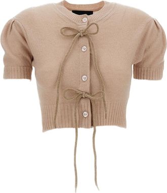 Simone Rocha Cropped Cashmere Cardigan with Chenille Bow Accents