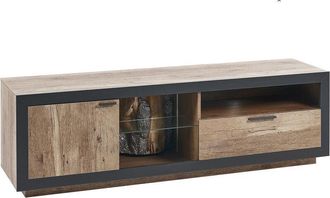 Beliani Beliani - Mueble tv led madera clara negro 160 x 42 cm cajón armario estante Marana