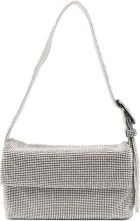 Benedetta Bruzziches Shoulder Bags, female, Gray, Size: ONE SIZE Crystal On Silver Mesh Shoulder Bag
