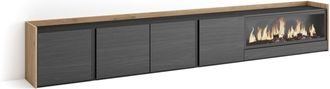 Skraut Home Skraut Home - Mueble Tv, Televisi&oacute;n, Muebles De Sal&oacute;n, Almacenaje, 315x35x50cm, Para Tv Hasta 80, Chimenea El&eacute;ctrica Xxl, Estilo Moderno, Negro Y Robl