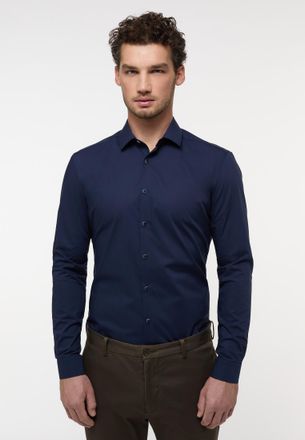 Eterna Langarmhemd ETERNA SUPER SLIM, Herren, Gr. 40, N-Gr, navy, Popeline, 100% Baumwolle, schmal, Manschette, Hemden Langarmhemd, NON IRON (b&uuml;gelfrei)