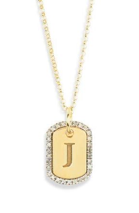 Meshmerise Diamond Initial Dog Tag Pendant Necklace in Yellow-J at Nordstrom Rack