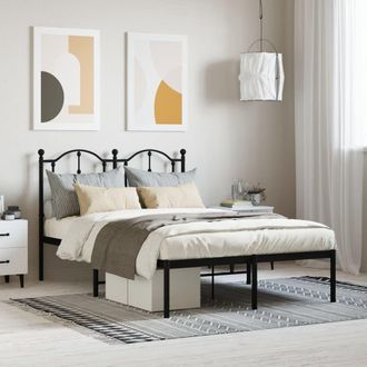 Berkfield Home Metal Bed Frame with Headboard Black 120x200 cm | Size: Small Double