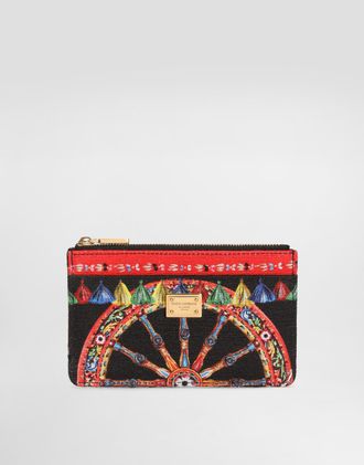Dolce & Gabbana Carretto-print Canvas Card Holder - Woman Wallets And Small Leather Goods Multicolor Onesize