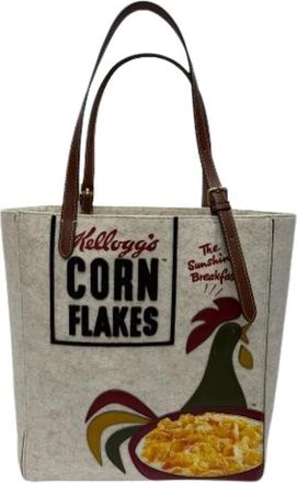 Anya Hindmarch Pre-owned Tote Bags, female, Beige, Size: ONE SIZE Pre-owned Cornflakes Appliqu&eacute;d Felt Tote Bag