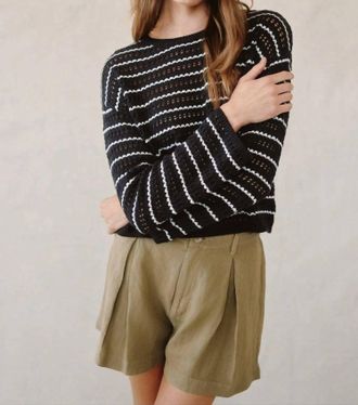 Bella Dahl Crew Neck Sweater In Black/ivory Stripe
