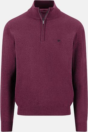 Fynch-Hatton Mens Fine Knit Cotton 1/4 Zip Sweater Deep Merlot - Red - Size: 40