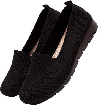 Generic Orthopedic Knit Comfort Loafers for Women Slip-Resistant Walking Shoes, Lightweight Soft Sole Mesh Low-Top Flat Casual Shoes (Black, Adult, Women, 6.5