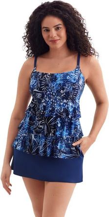 Longitude Faux Ruffle Skirtini Long Torso Swimsuit in Paisley Garden at Nordstrom, Size 10