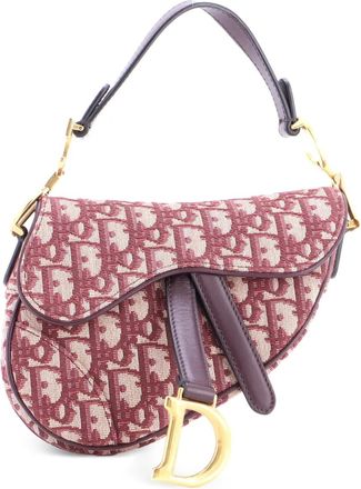 Dior Borsa a spalla Saddle mini in tela con motivo Oblique - Rosso