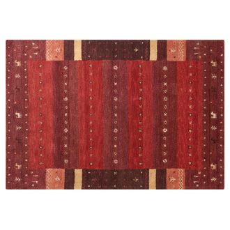 Beliani Beliani - Alfombra Gabbeh De Lana Rojo Oscuro Naranja Amarillo 140 X 200 Cm Pelo Denso Sinanli
