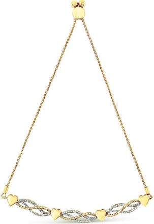 House of Brilliance 14K Yellow Gold Plated Silver 1/10 Cttw Diamond Wave and Hearts Bolo Bracelet at Nordstrom