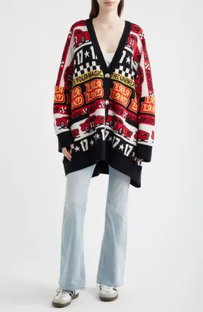 Dressed in Lala Vroom Vroom Oversize Cardigan in Red/Black at Nordstrom, Size Small