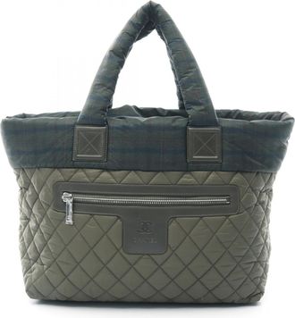 Chanel Khaki Multi-Color Nylon Leather Tote Bag (Pre-Owned)