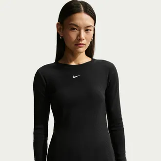 Nike Womens Nike Sportswear Tight Long-Sleeve Ribbed T-Shirt in Black | IH7691-010