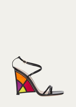 Gianvito Rossi 105mm Patent Leather Stained-Glass Wedge Sandals