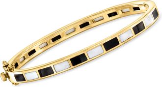 Ross-Simons Onyx and Opal Bangle Bracelet in 18kt Gold Over Sterling