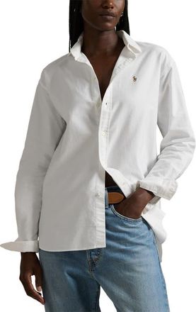 Polo Ralph Lauren The Iconic Relaxed Fit Oxford Button-Up Shirt in Bsr White at Nordstrom, Size X-Small