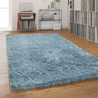 Paco Home Paco Home Alfombra Salón Pelo Largo Shaggy Pastel Monocolor Suave Mullida Pelo Largo Turquesa, Ø 200 cm redon