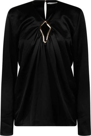Lanvin Zwarte blouse met metallic details - Dames - Blouses - Zwart - S - Overhemden