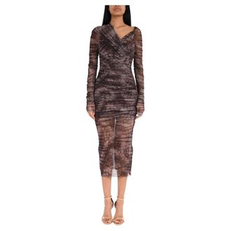 Elisabetta Franchi Party Dresses, female, Brown, Size: XL Dress in tulle fabric with alligator print