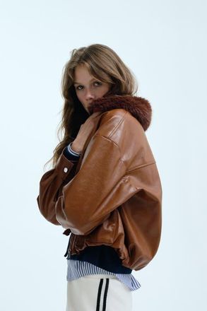H&M Fluffy-collared Jacket in Brown at Nordstrom, Size Xx-Large