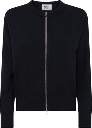 Alpha Studio Rebecca Ronde Hals Knit - Dames - Vesten - Blauw - M - Wol - Truien & Vesten