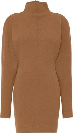 Max Mara Wool and Cashmere Yarn Dress - Dames - Kleedjes - Bruin - M - Wol - Kleedjes