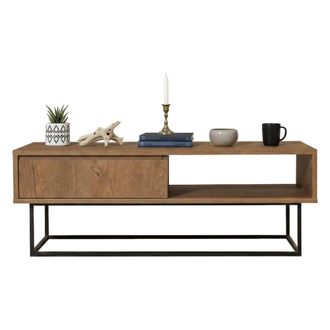 Dmora Mesa De Caf&eacute; Algenib, Mesa De Centro Baja, Revistero Para Sof&aacute;, Estante De La Sala De Estar, 120x60h43 Cm, Nogal Y Negro, Con Embalaje Reforzado - Dmo