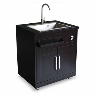 Oviala Mueble fregadero de 2 puertas para cocina exterior negro