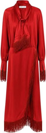 Rowen Rose Satijnen Raglan Jurk met Franjes - Dames - Casual kleedjes - Rood - XS - Satijn - Kleedjes
