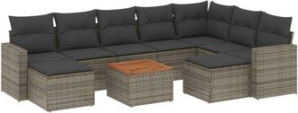 vidaXL Set De Sof&aacute;s De Jard&iacute;n 10 Pzas Con Cojines Rat&aacute;n Sint&eacute;tico Gris Vidaxl