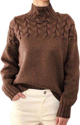 Generic Turtleneck Cable Knit Jumper for Women Soft Slim Fit Long Sleeve Sweater Casual Ribbed Winter Pullover Top Cosy Chunky Jumpers Roll Neck Knitwearfor A