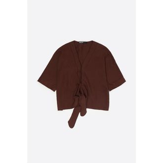 Bimba & Lola Linen Maxi Cape Shirt With Bow in Brown at Nordstrom, Size X-Small