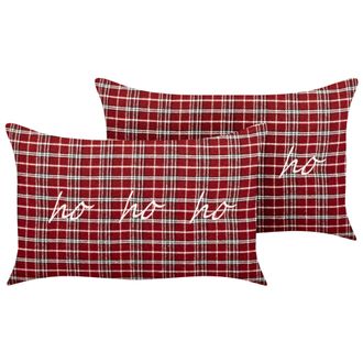 Beliani Conjunto De 2 Cojines Decorativos De Tela Motivo Tart&aacute;n Leyenda Navide&ntilde;a Rojo 30 X 50 Cm Mochi
