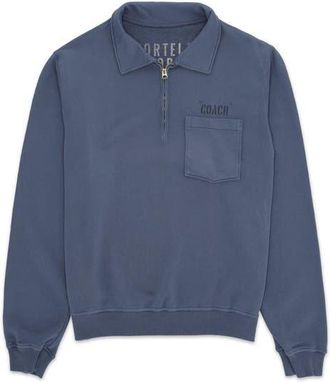 Fortela Yalepcoach Brushed Jersey Quarter Zip Collared Printed Sweatshirt in Indigo Rinse at Nordstrom, Size Small Eu