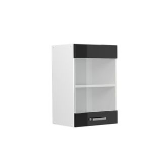 Vicco Mueble Alto Universal R-line, Negro Brillo Intenso, 40 Cm Con Puerta De Cristal Vicco