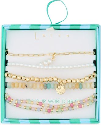 Leith 5-Pack Assorted Beaded Bracelets in Pink Multi- Gold at Nordstrom Rack