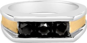 House of Brilliance Mens 14K Yellow Gold Plated Sterling Silver 1-1/2 Cttw Black Diamond Channel Set Band Ring in Yellow Gold Over Silver at Nordstrom