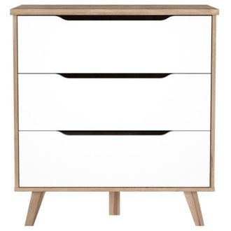 Les Tendances Les Tendances - finlandek Com&ograve; da camera vankka scandinavo decorato in rovere e bianco opaco + gambe in legno massello - l 80 cm
