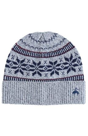 Brooks Brothers Snowflake Fairisle Wool Beanie in Grey /Navy /Red at Nordstrom