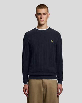 Lyle & Scott Mens Tipped Pique Knitted Crew Neck Jumper - Navy - Size X-Small
