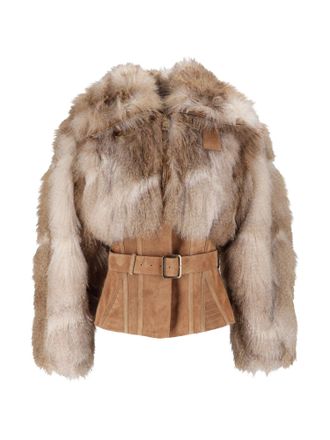 Elisabetta Franchi Cropped Textured Fur-Like Suede Belt Jacket