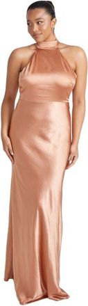 Six Stories Halter Neck Satin Bridesmaid Dress in Burnt Peach at Nordstrom, Size 10