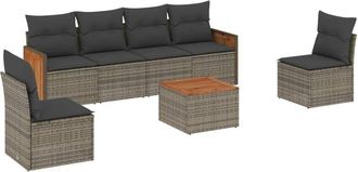 vidaXL Vidaxl - Set De Sof&aacute;s De Jard&iacute;n 7 Piezas Con Cojines Rat&aacute;n Pe Gris