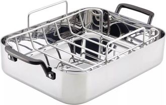 KitchenAid 5-Ply Clad Stainless Steel Roaster with Removable Rack, 15 inch x 11.5 inch, Polished Stainless Steel