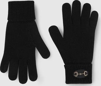 Gucci Wool Gloves With Horsebit, Black, Wool