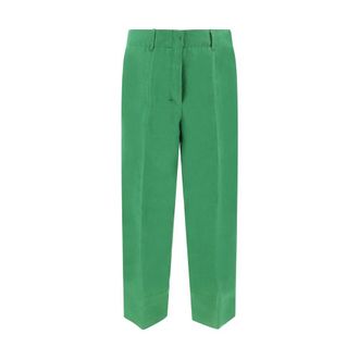 Max Mara Womens Straightleg Linen Pants - Dark Green