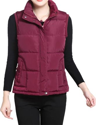Generic WomenS Plus Size Vest Solid Color Sleeveless Down Jacket Outdoor Warm Vest Deep Burgundy Vest Xxl