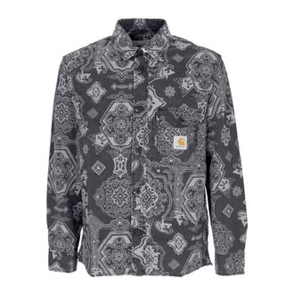 Carhartt Work in Progress Long Sleeve Shirt met Barokprint - Heren - Casual Overhemden - Zwart - M - Katoen - Overhemden